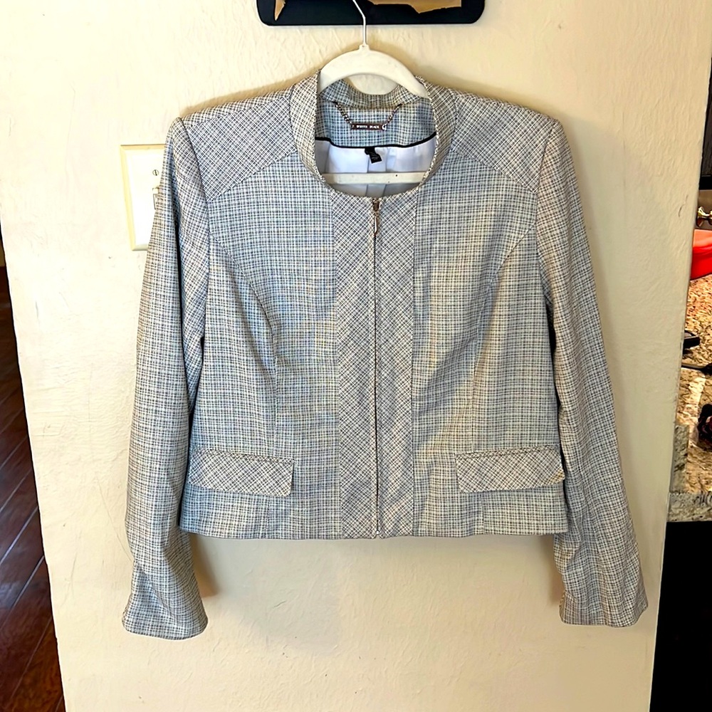 Micro Plaid Blazer with zipper White House Black Market Size 14